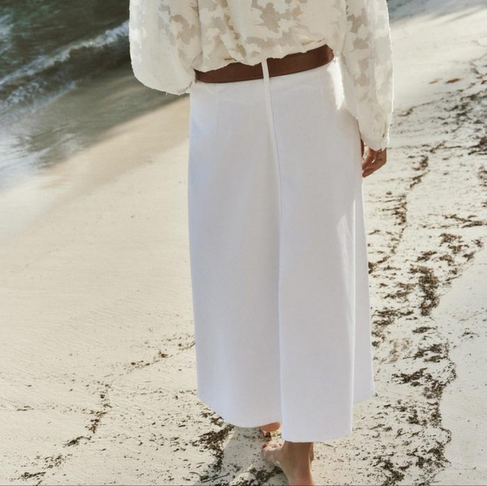 ZARA DENIM MIDI WHITE CAPE SKIRT